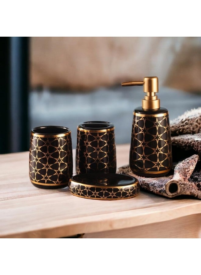 Whizzo® Ceramic Star Luxury Bathroom Accessories Set Ceramic - 4 Pieces Multicolor Bathroom Accessories Set Soap Dispenser, Toothbrush Holder, Tumbler, Soap Dish, The Best Gifting Choice (Grey) - Image 1