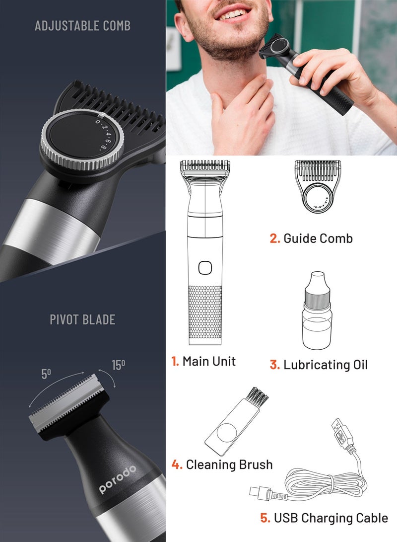 porodo Lifestyle Dual Blade Beard Trimmer, Smooth Seamless Shave, Rechargeable Shaver, Portable Trimmer, Face Trimmer - Black - Image 2