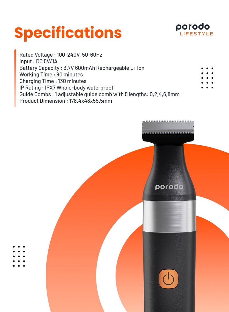 porodo Lifestyle Dual Blade Beard Trimmer, Smooth Seamless Shave, Rechargeable Shaver, Portable Trimmer, Face Trimmer - Black - Image 4