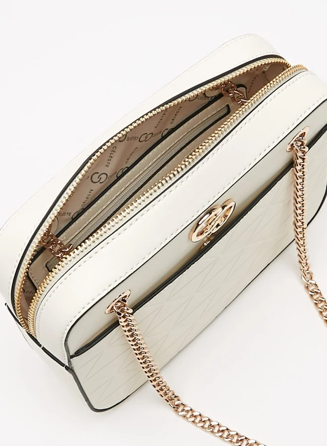 Celeste Women's Embossed Crossbody Bag with Chain Strap and Zip Closure