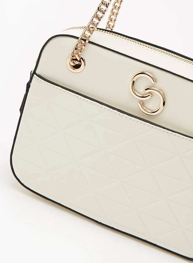 Celeste Women's Embossed Crossbody Bag with Chain Strap and Zip Closure