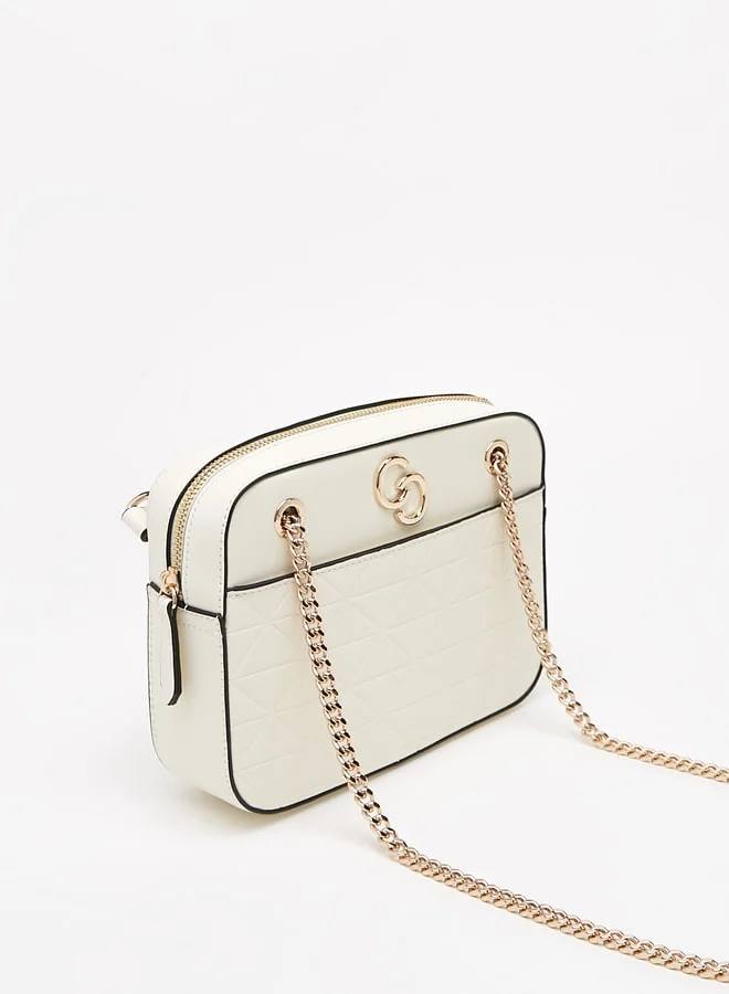 Celeste Women's Embossed Crossbody Bag with Chain Strap and Zip Closure