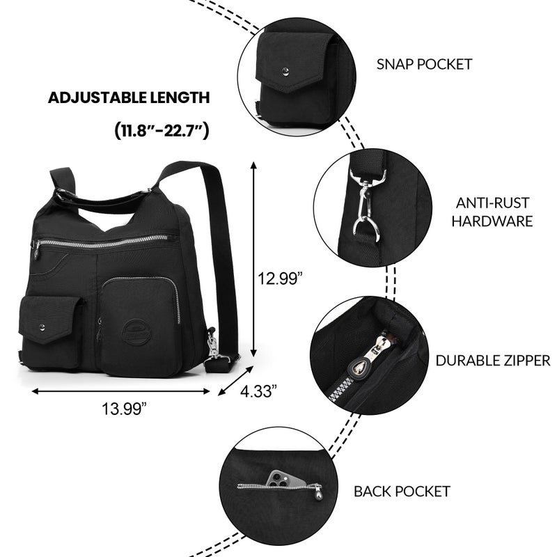 Dora & Liz Multipurpose Hobo Purse for Women with Antitheft RFID, Waterproof Nylon Crossbody Bag Shoulder Handbag, Convertible Backpack - Image 4