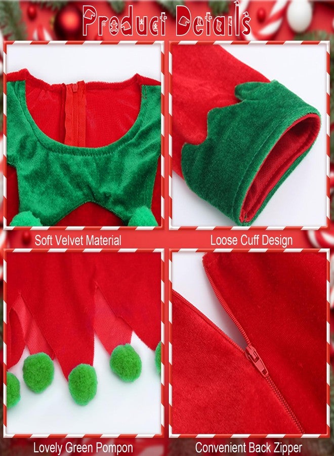 JNYVE Christmas Elf Costume for Kids - Girls Elf Dress Set Velvet Cosplay Santa's Helper Costume Xmas Outfit (10-11 Years) - Image 3