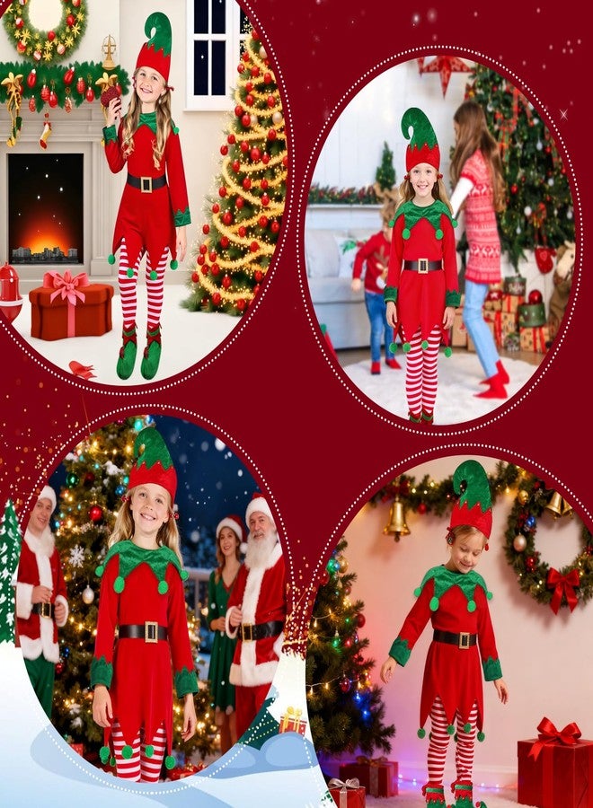 JNYVE Christmas Elf Costume for Kids - Girls Elf Dress Set Velvet Cosplay Santa's Helper Costume Xmas Outfit (10-11 Years) - Image 5