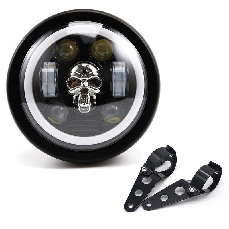 BENEALL Motorcycle Headlight 5.75 inch Round LED with Mounting Brackets Assembly, Front Headlamp with DRL High/Low Beam for Cafe Racer E-bike Bobber Chopper (style D) - Image 1
