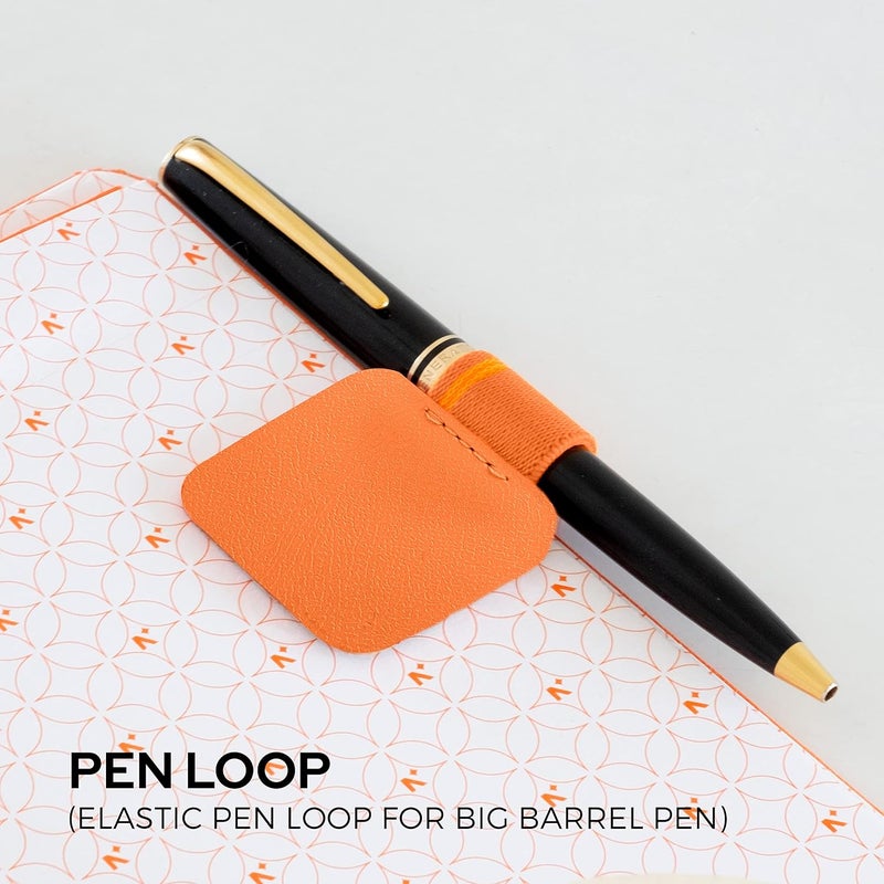 NEORAH — Pen Loop for diaries, planners , journals, notebooks, sketchbook | Pack of 2 | Self adhesive pen loop holder | Peel & Stick | Elastic Loop for pen even for big barrels | Durable vegan leatherette - Size (5.5 cm x 4 cm ) – Orange - Image 3