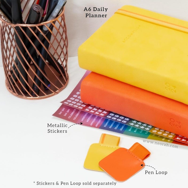 NEORAH — Pen Loop for diaries, planners , journals, notebooks, sketchbook | Pack of 2 | Self adhesive pen loop holder | Peel & Stick | Elastic Loop for pen even for big barrels | Durable vegan leatherette - Size (5.5 cm x 4 cm ) – Orange - Image 4