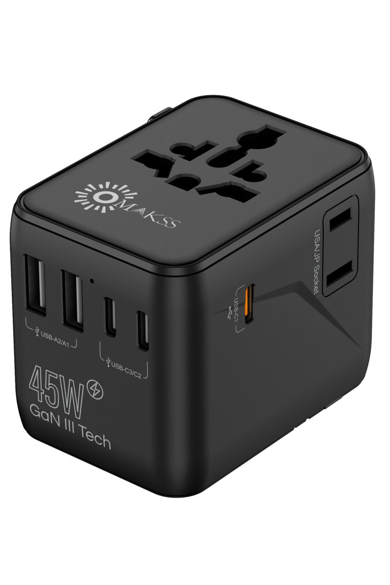 OMAKSS Universal Travel Adapter 45W GaN III International Travel Charger with USB & Type C PD Fast Charging All in One Worldwide Wall Charger for Tablets, Laptops and Phones - Image 1