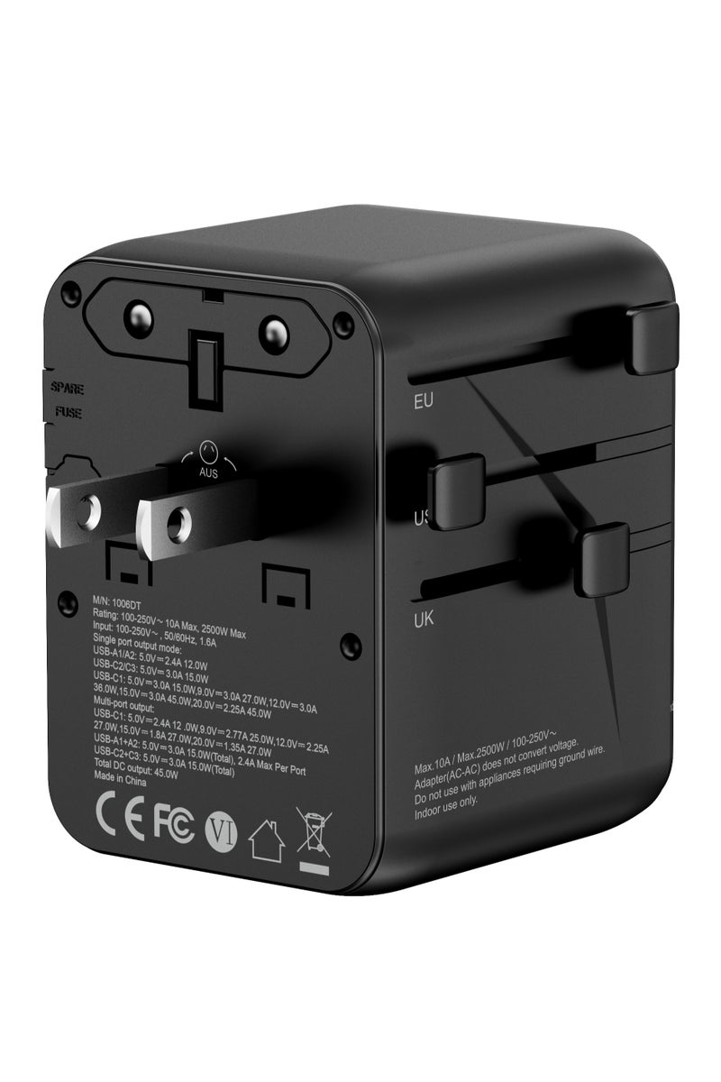 OMAKSS Universal Travel Adapter 45W GaN III International Travel Charger with USB & Type C PD Fast Charging All in One Worldwide Wall Charger for Tablets, Laptops and Phones - Image 2