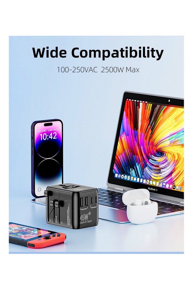 OMAKSS Universal Travel Adapter 45W GaN III International Travel Charger with USB & Type C PD Fast Charging All in One Worldwide Wall Charger for Tablets, Laptops and Phones - Image 5