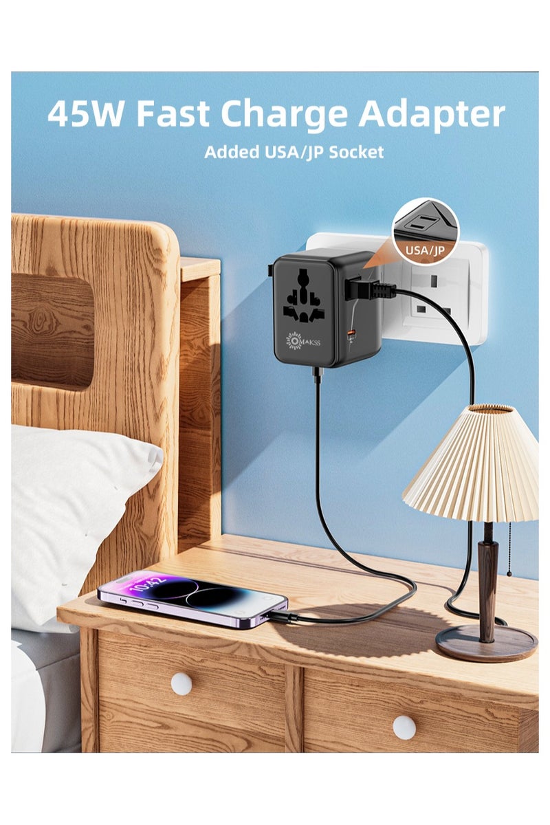 OMAKSS Universal Travel Adapter 45W GaN III International Travel Charger with USB & Type C PD Fast Charging All in One Worldwide Wall Charger for Tablets, Laptops and Phones - Image 4