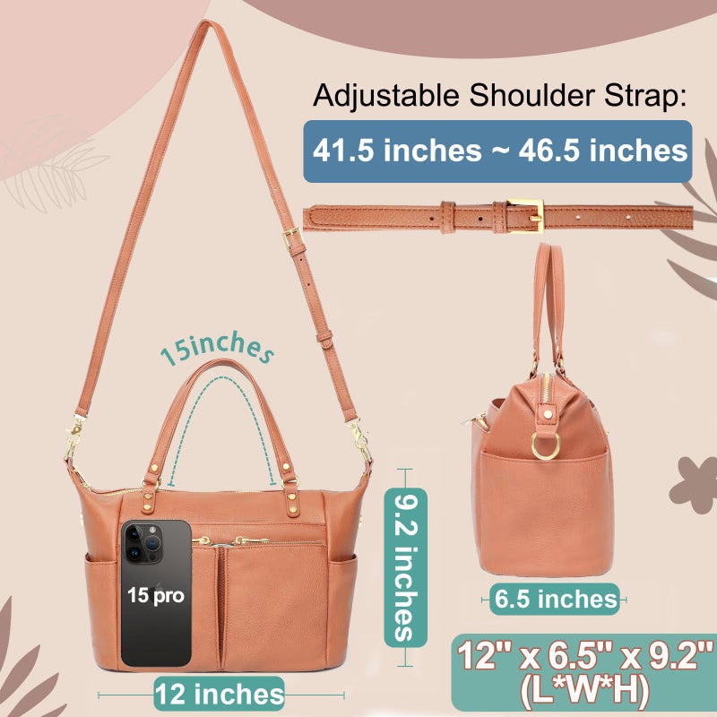 MOMINSIDE Small Diaper Bag, Mini Diaper Tote, Leather Diaper Bag Purse, Crossbody Baby Bag with 13 Pockets, Diaper Clutch for Women Mom, 2 Insulated Pockets(Brown) - Image 3