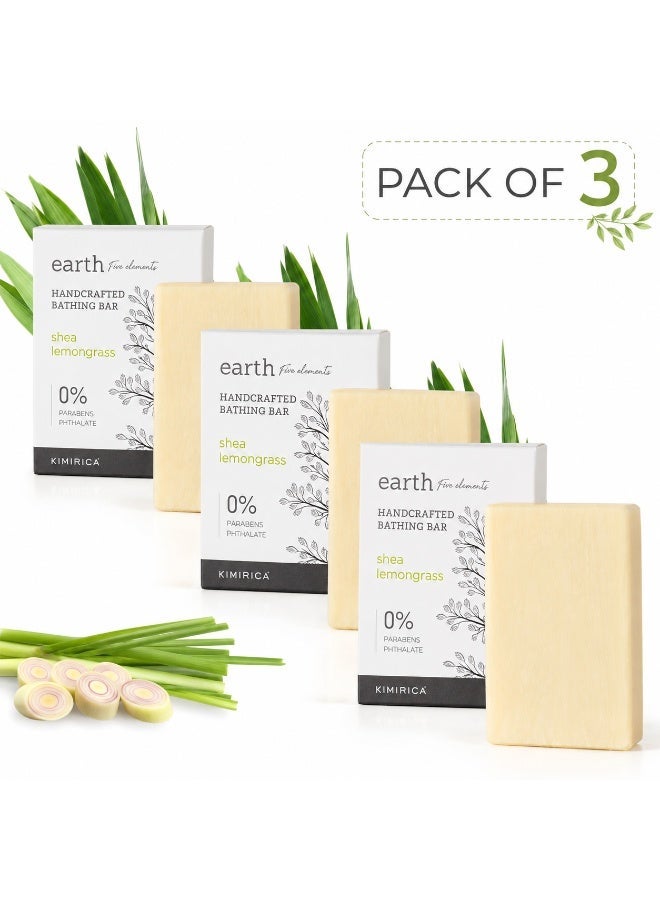 Kimirica Earth Shea Lemongrass Bathing Soap Bar, Handmade, 100% Vegan & Paraben Free, Pack of 3 (3 x 100g Each) - Image 1