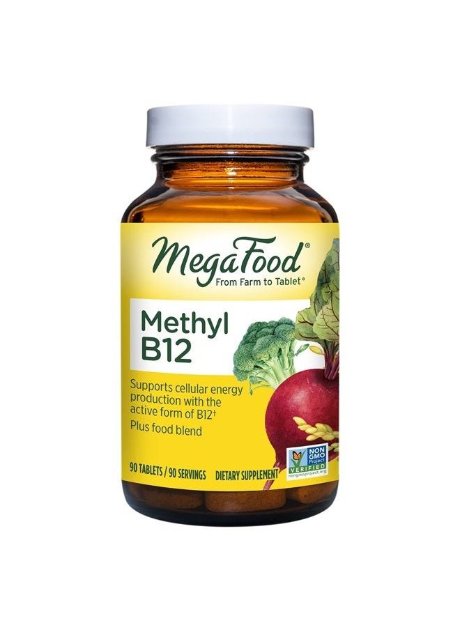 MegaFood Methyl B12 - Supports Heart Health - Supplement for Men and Women with Methylated Vitamin B12, Vitamin B6, and Folate - Vegan and Gluten-Free - Made Without 9 Food Allergens - 90 Tabs  - Image 1