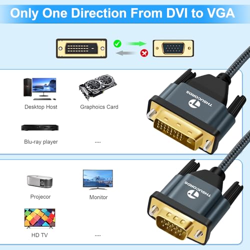 Thsucords DVI to VGA Cable 3.3FT, Uni-Directional DVI-D to VGA Adapter Male to Male Gold-Plated Braided 1080P Full HD Cord for HDTV, PC,Laptop, Monitor, Projector - Image 2