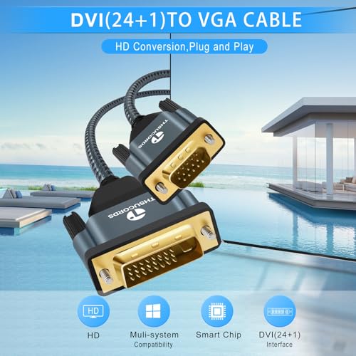Thsucords DVI to VGA Cable 3.3FT, Uni-Directional DVI-D to VGA Adapter Male to Male Gold-Plated Braided 1080P Full HD Cord for HDTV, PC,Laptop, Monitor, Projector - Image 3