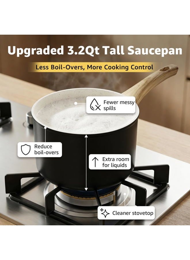 Bazova 25-PC Pots and Pans Set Non Stick Ceramic Cookware Set, Healthy Non Toxic Kitchen Cookware Sets with Large Capacity, Induction Compatible, PFAS/PTFE/PFOA/PFOS Free, Black/White - Image 5