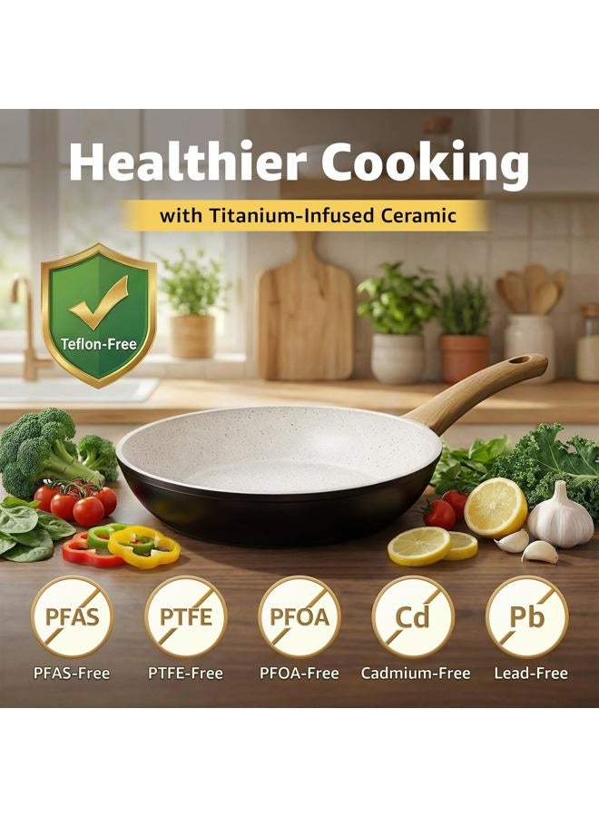 Bazova 25-PC Pots and Pans Set Non Stick Ceramic Cookware Set, Healthy Non Toxic Kitchen Cookware Sets with Large Capacity, Induction Compatible, PFAS/PTFE/PFOA/PFOS Free, Black/White - Image 4