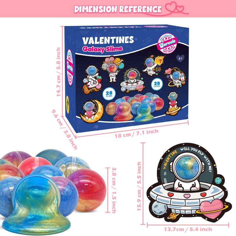 SURCVIO 28 Pack Valentines Day Gifts for Kids, Galaxy Slime with Greeting Cards Stress Relief Fidget Set for Kids, Valentine's Day School Prize Party Favor, Classroom Exchange Gift Set - Image 3
