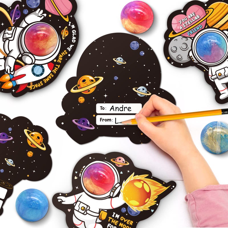 SURCVIO 28 Pack Valentines Day Gifts for Kids, Galaxy Slime with Greeting Cards Stress Relief Fidget Set for Kids, Valentine's Day School Prize Party Favor, Classroom Exchange Gift Set - Image 5