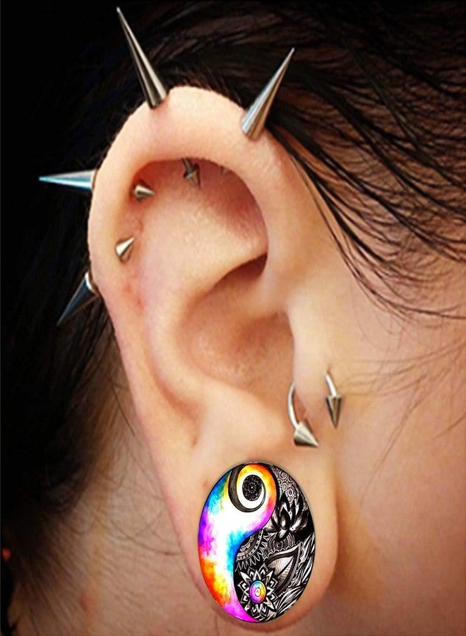 FLYUN 2Pcs Yin Yang Flower Black Acrylic Ear Plugs Tunnels 6-25mm Gauges Double Flared Saddle Plugs Stretcher Expander Piercings Jewelry (2G (6mm)) - Image 2