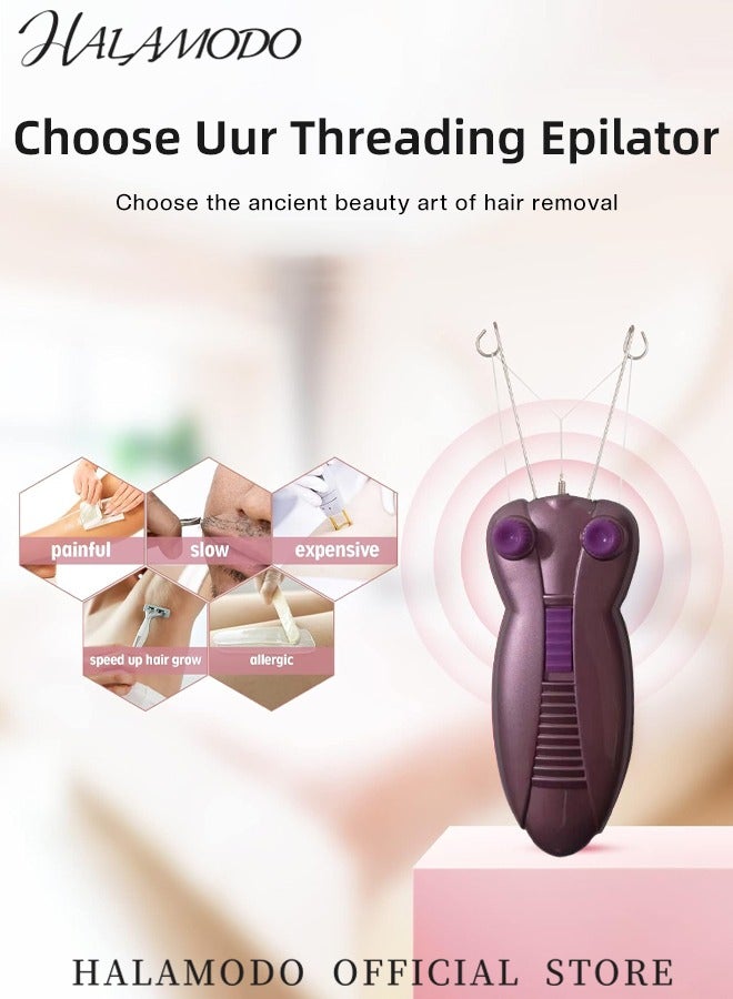 هالامودو مزيل شعر الوجه للنساء آلة إزالة شعر الوجه الكهربائية لإزالة شعر الوجه بالخيوط الكهربائية للسيدات ماكينة إزالة شعر الوجه بالخيوط الكهربائية للسيدات آلة إزالة الشعر الخيطية الأوتوماتيكية للوجه والذقن والشفة العليا والذراعين - Image 3