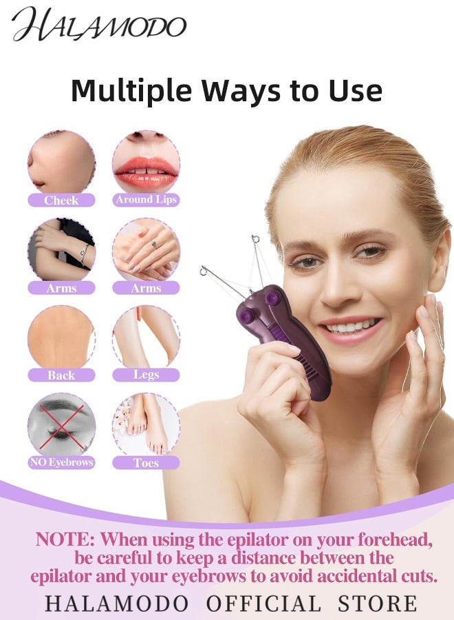 هالامودو مزيل شعر الوجه للنساء آلة إزالة شعر الوجه الكهربائية لإزالة شعر الوجه بالخيوط الكهربائية للسيدات ماكينة إزالة شعر الوجه بالخيوط الكهربائية للسيدات آلة إزالة الشعر الخيطية الأوتوماتيكية للوجه والذقن والشفة العليا والذراعين - Image 4