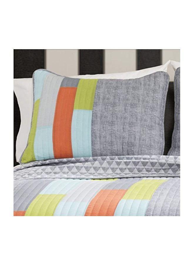 Lush Decor Shelly Stripe Quilt | Modern Geometric Pattern Reversible 3 Piece Bedding Set - Full/Queen - Orange & Gray - Image 2