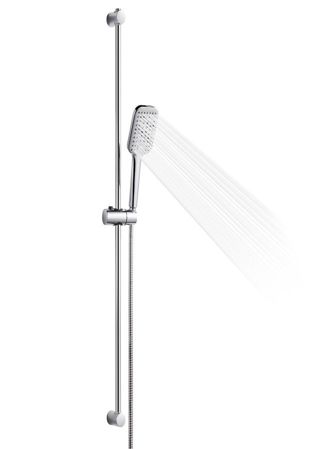 Offo مجموعة دش OFFO مع قضيب انزلاقي قابل للتعديل بطول 39 بوصة، ورأس دش يدوي مربع بثلاثة أوضاع، وخرطوم من الفولاذ المقاوم للصدأ بطول 60 بوصة، مثبت على الحائط ببراغي، بطلاء كروم. - Image 1