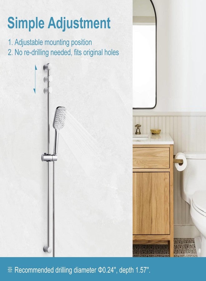 Offo مجموعة دش OFFO مع قضيب انزلاقي قابل للتعديل بطول 39 بوصة، ورأس دش يدوي مربع بثلاثة أوضاع، وخرطوم من الفولاذ المقاوم للصدأ بطول 60 بوصة، مثبت على الحائط ببراغي، بطلاء كروم. - Image 2