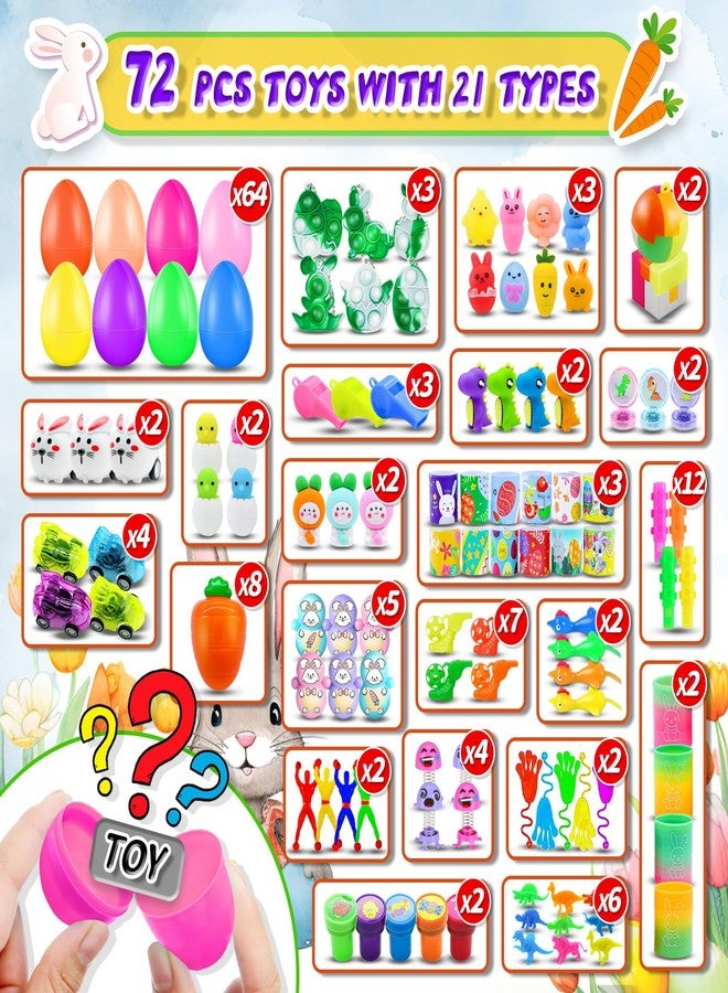 Pistroy 72 Pack Prefilled Easter Eggs with Toys Inside, Plastic Eggs Fillers Basket Stuffers Easter Eggs Hunt Games Party Favors Save Time Gifts - Image 3