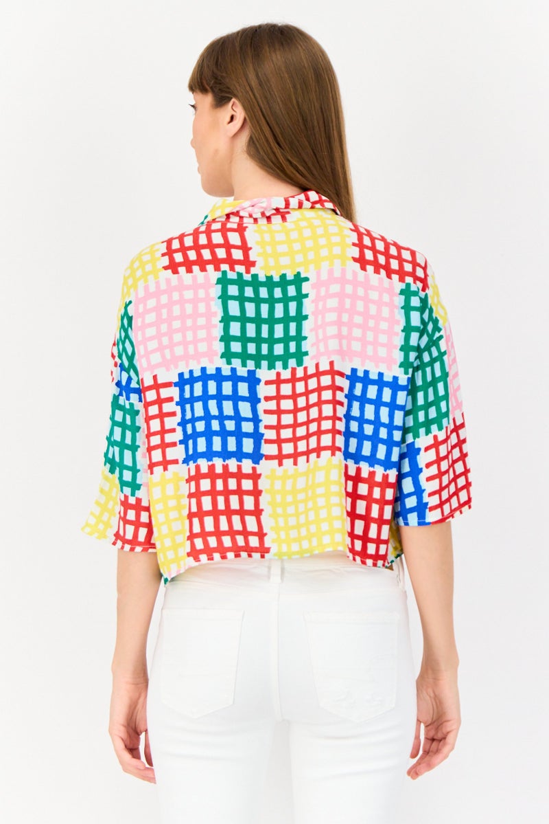 ONLY Women Spread Collar Short Sleeve Allover Print Blouse, Multicolor - Image 4
