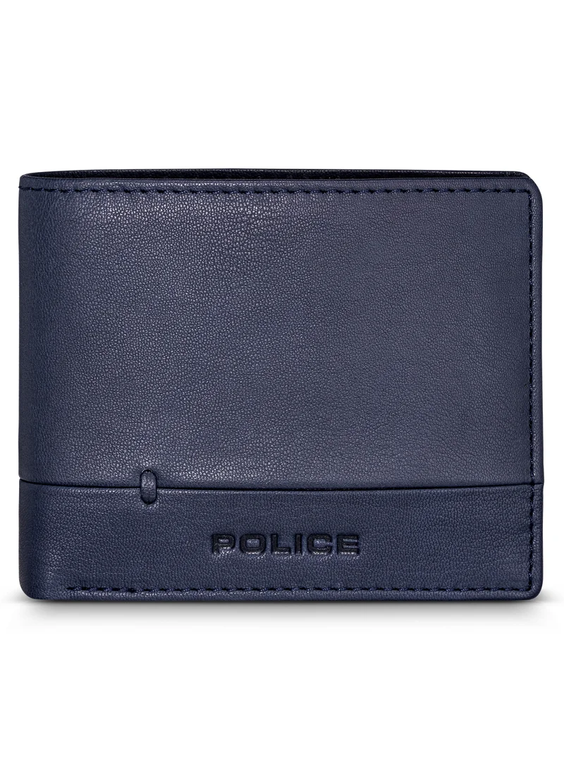 بوليس Malino Blue Plain Grain Genuine Leather Bi-fold Wallet for Men