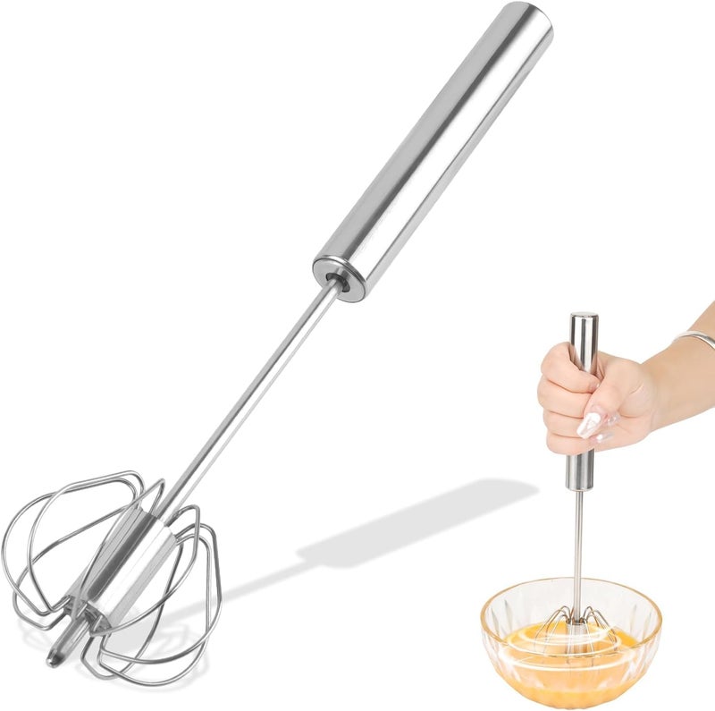 Rexez Semi-Automatic Whisk, Kitchen Hand Whisk, Stainless Steel Egg Beater, Milk frother, Rotating Push Mixer, Stirrer for whisking, Beating and Stirring (Silver) - Image 5