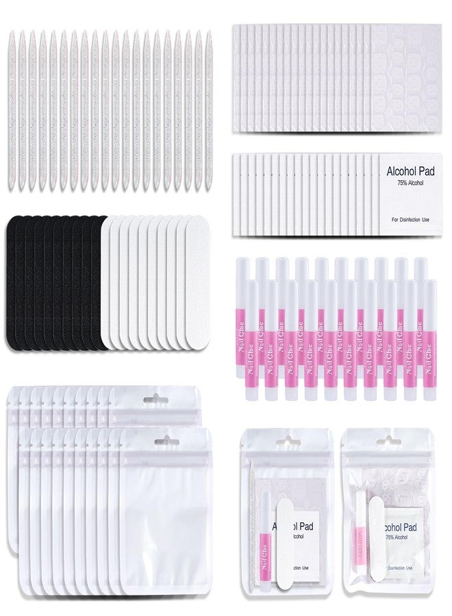 Bebbtiy Press On Nail Tool Kit with Everything, Bebbtiy Nail Prep Tool Disposable Manicure Kit with Nail File, Nail Glue, Prep Pads, Adhesive Nail Tabs,Wood Stick, Packaging Bag (20pcs-white) - Image 1