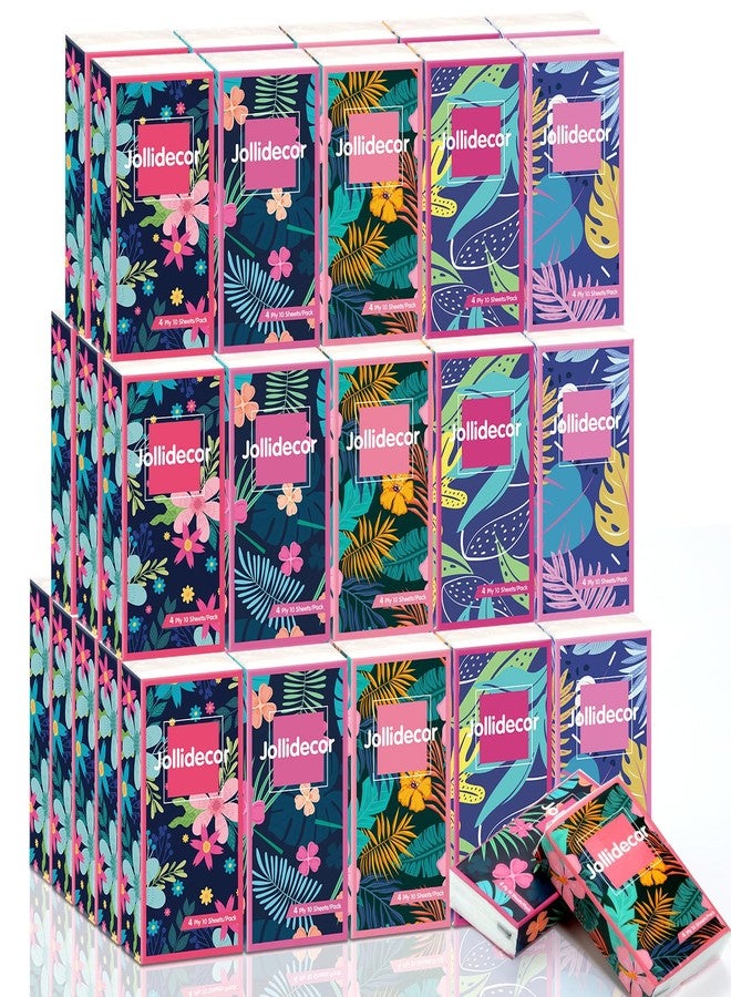 Jollidecor 50 Packs Soft Portable Tissues 4 Ply Pocket Facial Tissues Bulk 500 Sheets Travel Size Tissues Individual Strong and Absorbent Flower Style Tissue for Home Bag Pocket Car Wedding Gifts - Image 1