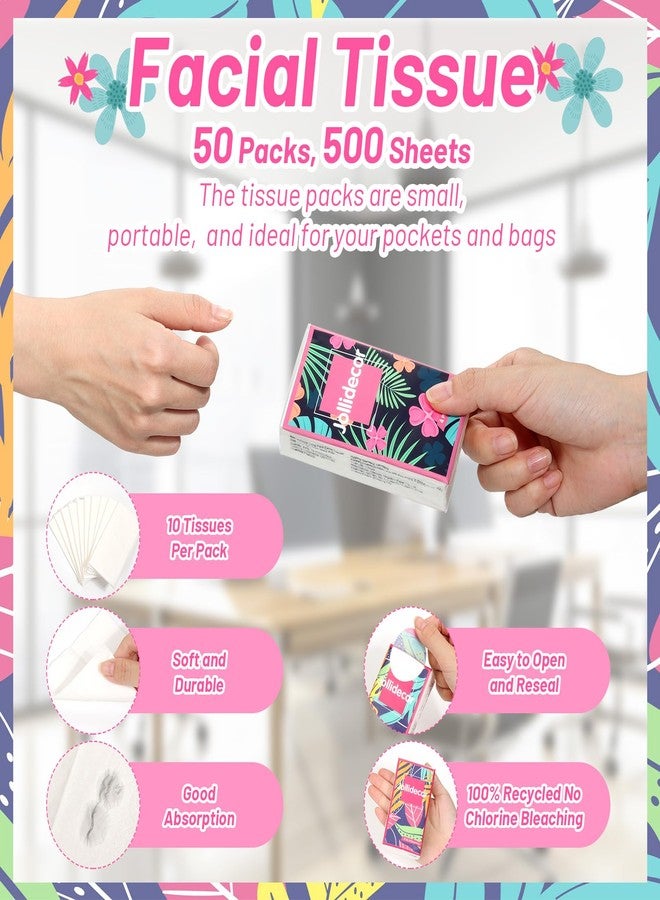 Jollidecor 50 Packs Soft Portable Tissues 4 Ply Pocket Facial Tissues Bulk 500 Sheets Travel Size Tissues Individual Strong and Absorbent Flower Style Tissue for Home Bag Pocket Car Wedding Gifts - Image 3