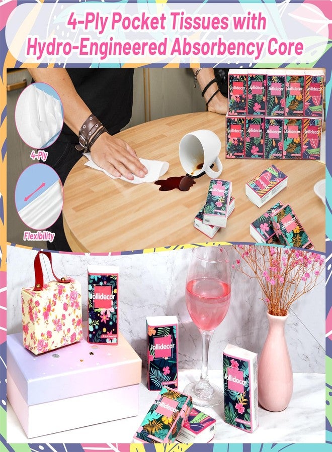 Jollidecor 50 Packs Soft Portable Tissues 4 Ply Pocket Facial Tissues Bulk 500 Sheets Travel Size Tissues Individual Strong and Absorbent Flower Style Tissue for Home Bag Pocket Car Wedding Gifts - Image 5