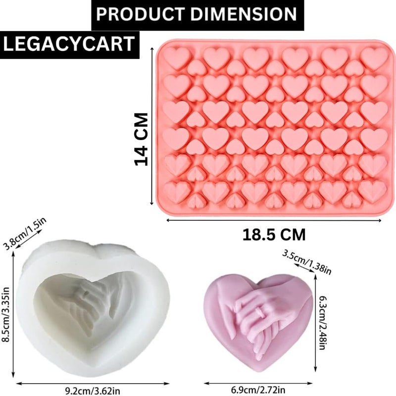 LEGACYCART Holding Hands and 66 Heart Silicone Mould for Valentines Day Baking Cake Cupcake Chocolate Candy Gummy Candle Ice Cubes Homemade Treats NonStick Soap Candle Pack of 2 - Image 2