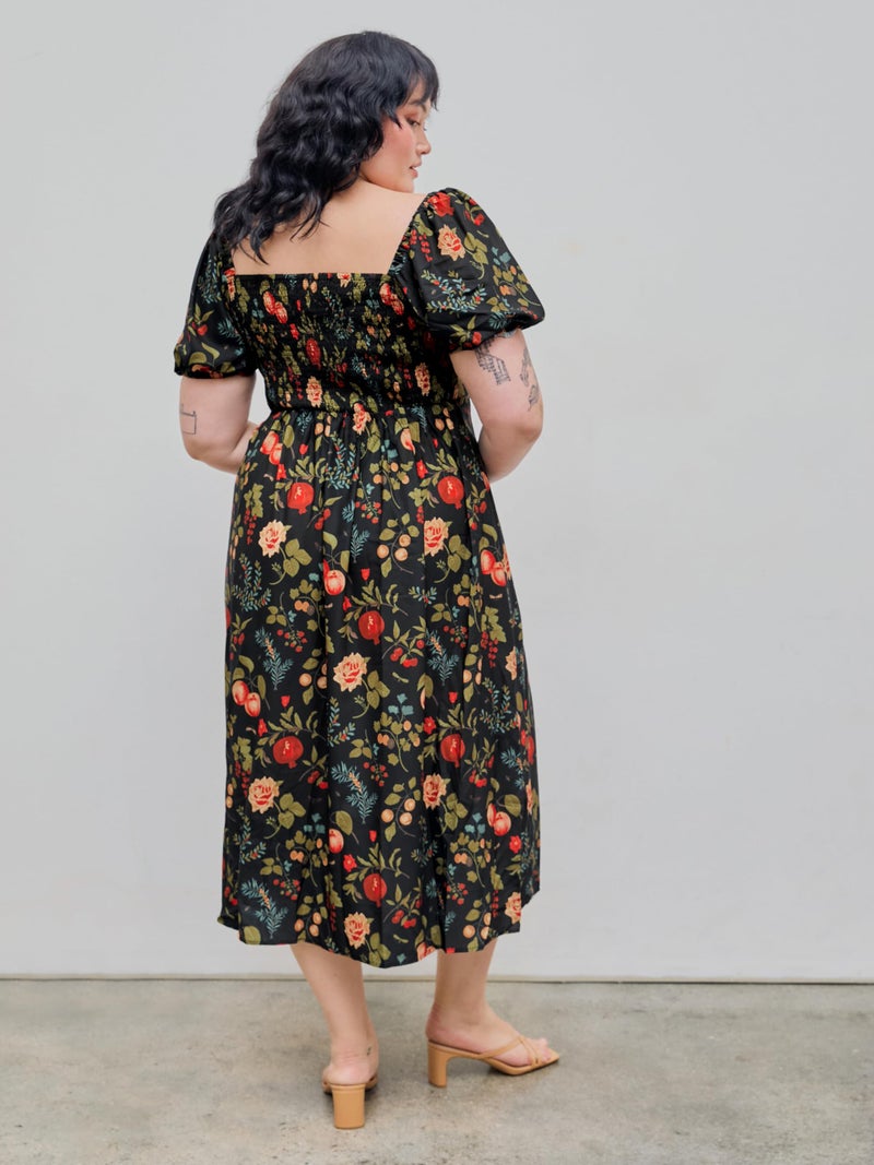 CIDER Women's Plus Size Dress Floral Fruit Square Neck Puff Sleeve Split Sun Dress Summer Midi Dresses Vacation Outfits Multicolor - Image 5