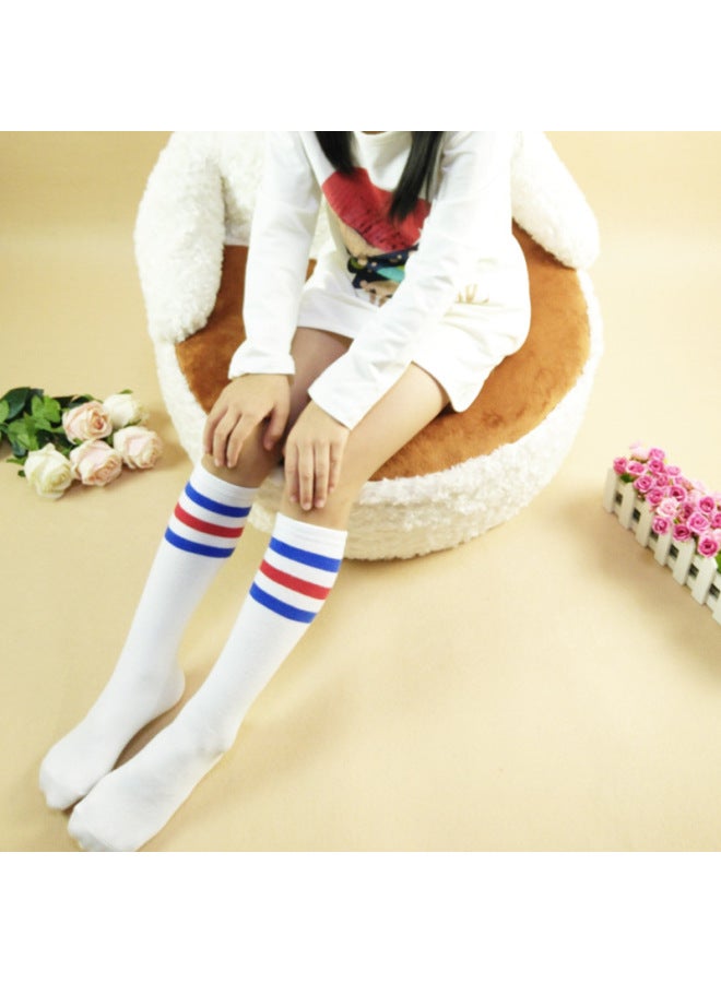 White Red Blue Edge Student Socks Cotton All-match Solid Color Football Socks Boys And Girls Sports Stockings Children's Adult Dance Socks