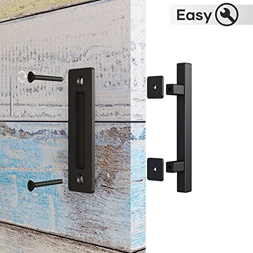 EaseLife 12" Sliding Barn Door Handles and Pulls,Double Sided Hardware Set,Heavy Duty,Square,Rustic,Matte Black Powder Coated Finish,Easy Install - Image 5