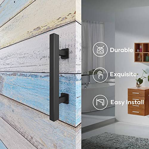 EaseLife 12" Sliding Barn Door Handles and Pulls,Double Sided Hardware Set,Heavy Duty,Square,Rustic,Matte Black Powder Coated Finish,Easy Install - Image 2