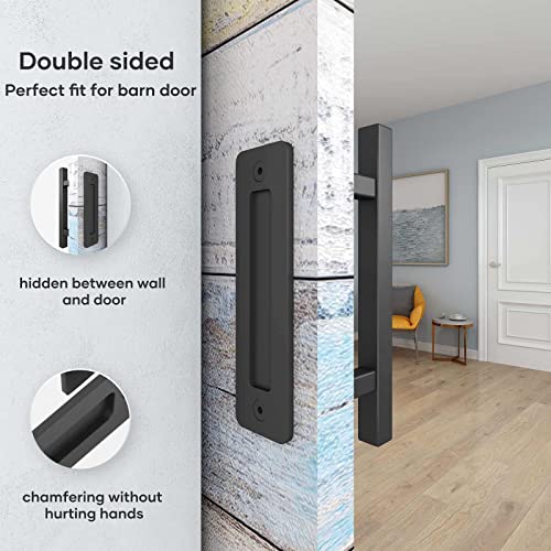 EaseLife 12" Sliding Barn Door Handles and Pulls,Double Sided Hardware Set,Heavy Duty,Square,Rustic,Matte Black Powder Coated Finish,Easy Install - Image 3