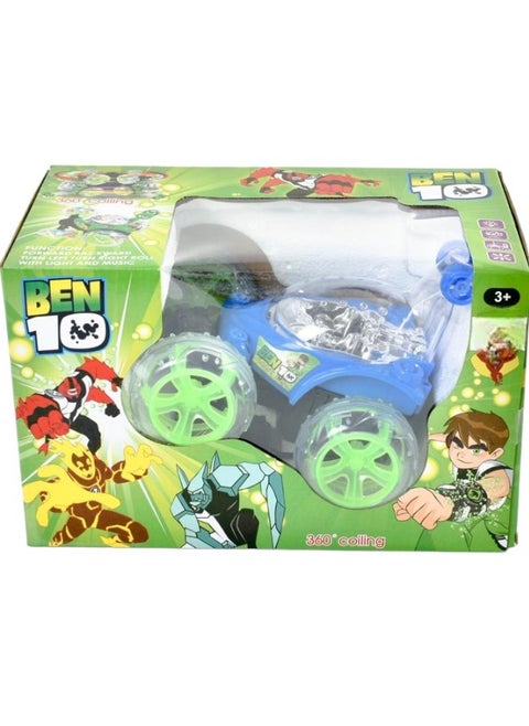 Ben10 Remote Control Stunt Car With 360' Rotation Led Lights And Music For Kids