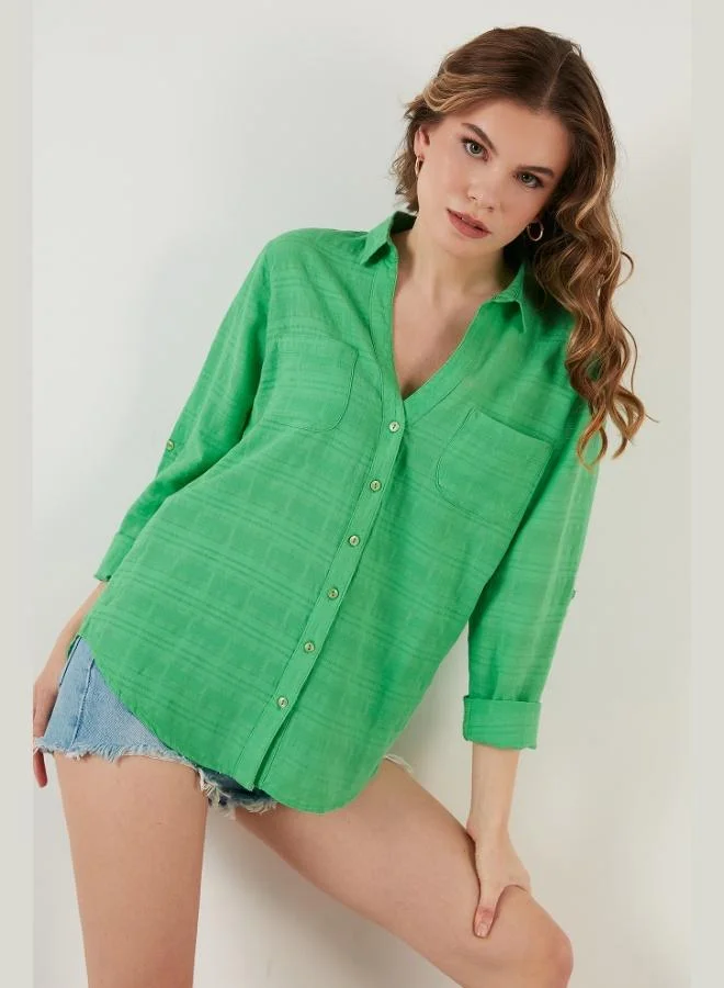 Lela Lela Cotton Double Pocket Buttoned Regular Fit V-Neck Shirt Women's SHIRT 514257519