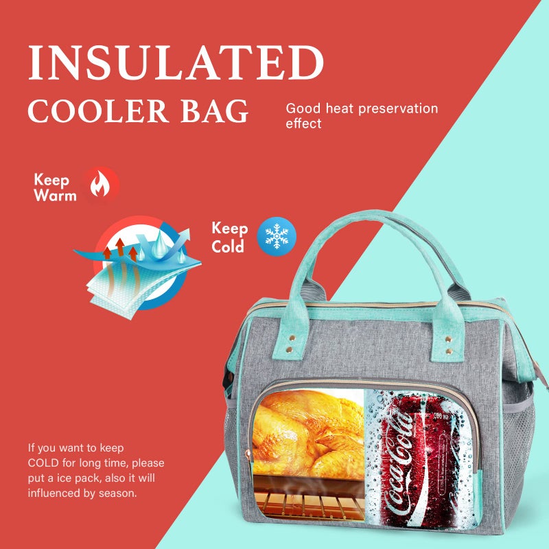 IDEATECH Insulated Lunch Bag Women, Leakproof Large Lunch Box, Reusable Lunch Cooler Bag with Adjustable Strap, Lunch Tote Bag for Work Women, Teal Lunch Tote Bags Gifts for Women, Mom (Green) - Image 3
