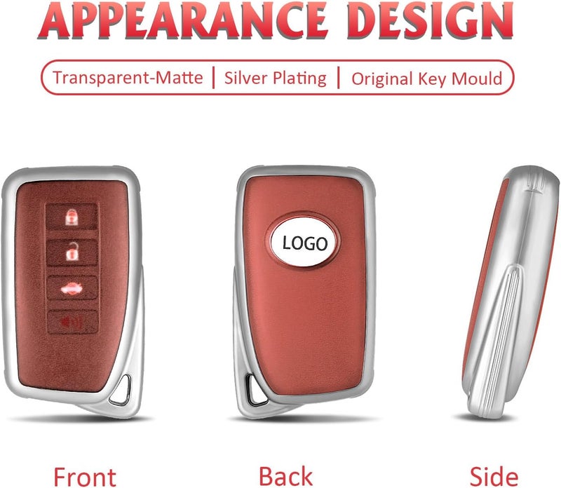 وركاس غلاف مفتاح لكزس، غلاف مفتاح من TPU ناعم متوافق مع لكزس RX ES GS LS NX RS GX LX RC LC مفتاح ذكي للتحكم عن بعد بدون مفتاح (أحمر - غير لامع) - Image 3