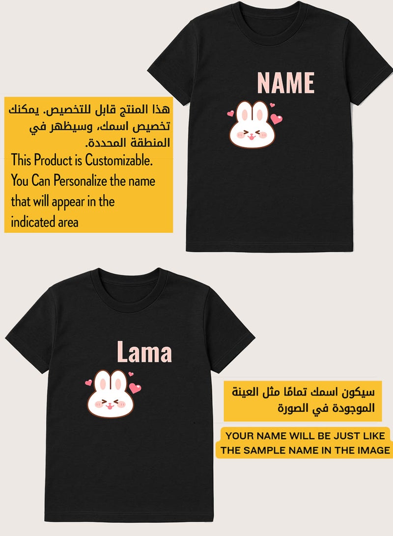 لوحة تيشيرت قطن قابل للتخصيص باسمك مع تصميم قطة وقلوب - Image 2